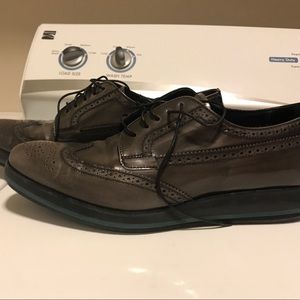 Prada Women’s 10.5 (41 1/2 EU) grey patent leather brogue loafers